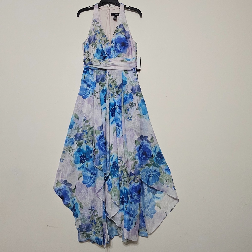 R&M Richard Women Dress A-Line Size 6/Small Blue Pastel Halter Neck Layering 856